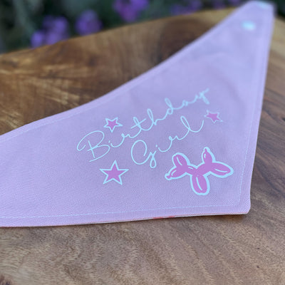 Vinyl print "Birthday Girl" soft pink celebration dog bandana.