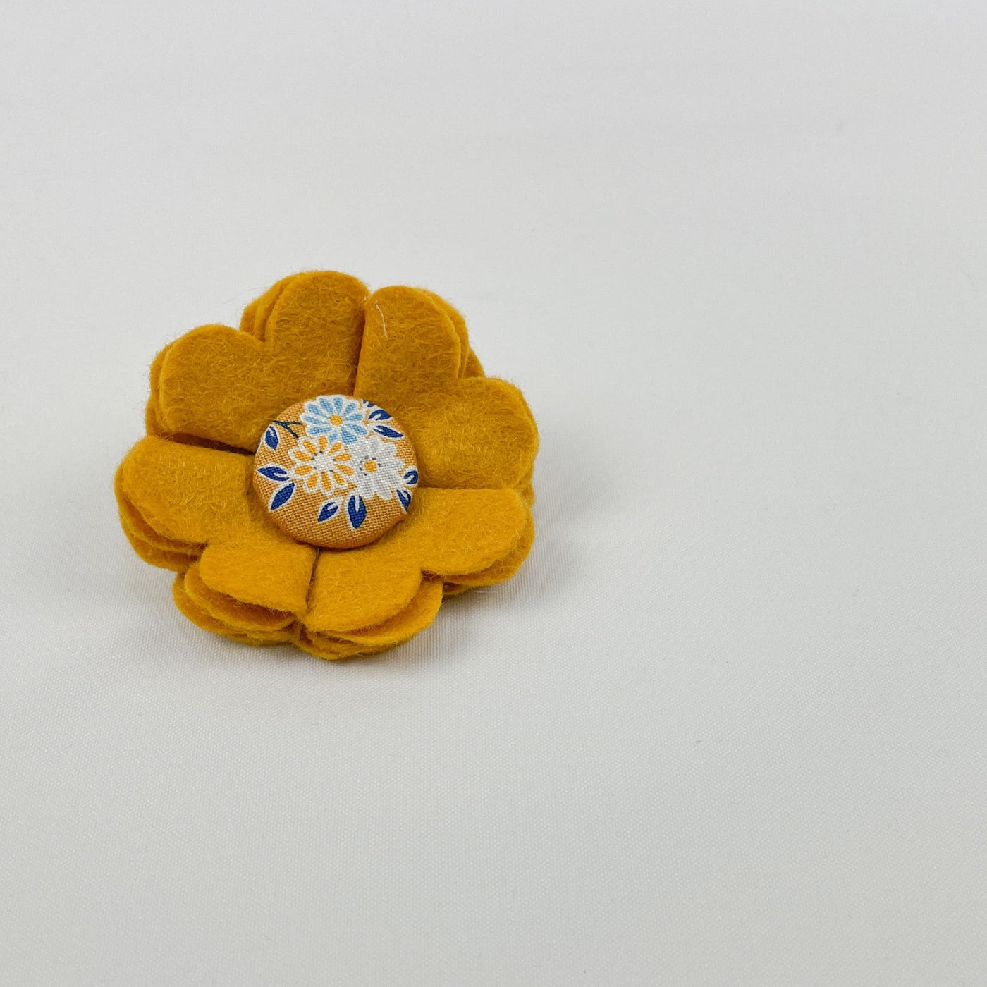 Dog Collar Flower in mustard yellow felt with a Liberty Fabric Button