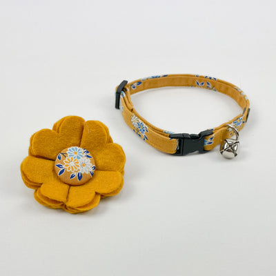 Cat Collar Flower Accessory in Yellow with Liberty Fabric Button