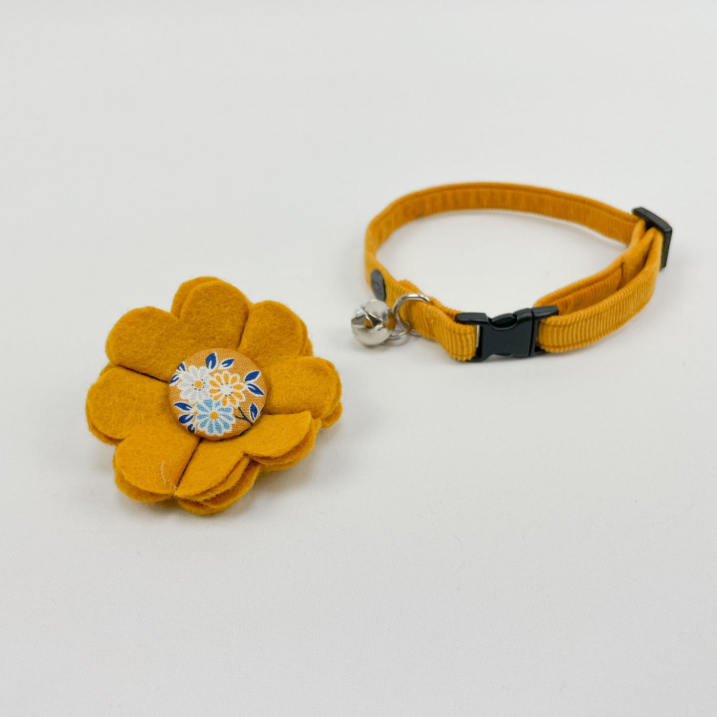 Cat Collar Flower Accessory in Yellow with Liberty Fabric Button