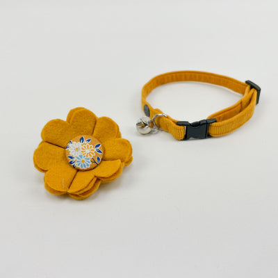 Cat Collar Flower Accessory in Yellow with Liberty Fabric Button