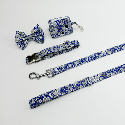 Liberty Blue Skies Dog Collar / Lead / Bow Tie / Poop Bag Holder Set