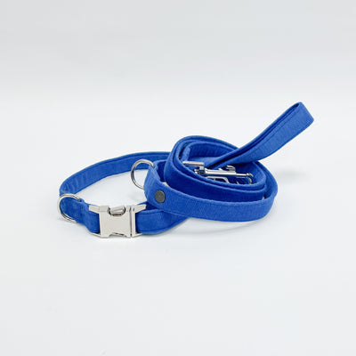 Royal Blue Corduroy Collar | Lead | Bow | Poop Bag Set