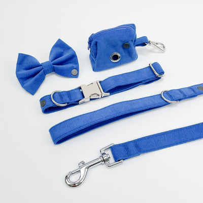 Royal Blue Corduroy Collar | Lead | Bow | Poop Bag Set