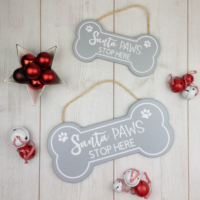 Santa Paws Stop Here Wooden Sign