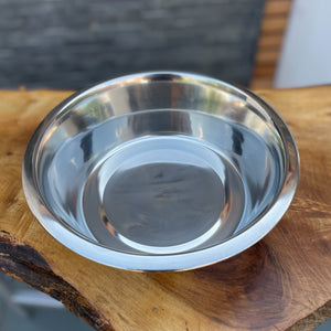 Stainless steel, extra large dog food bowl.