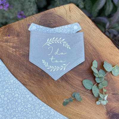 Albie's Boutique "I do too" vinyl print grey dog wedding bandana .