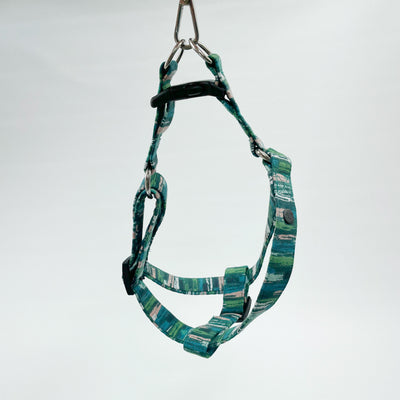 Autumn Stripe Step-in Dog Harness with silver D-Rings.