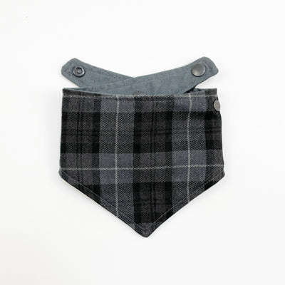Albie's Boutique classic charcoal grey tartan dog bandana.