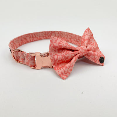 Liberty Peach Floral dog collar with matching bow tie.
