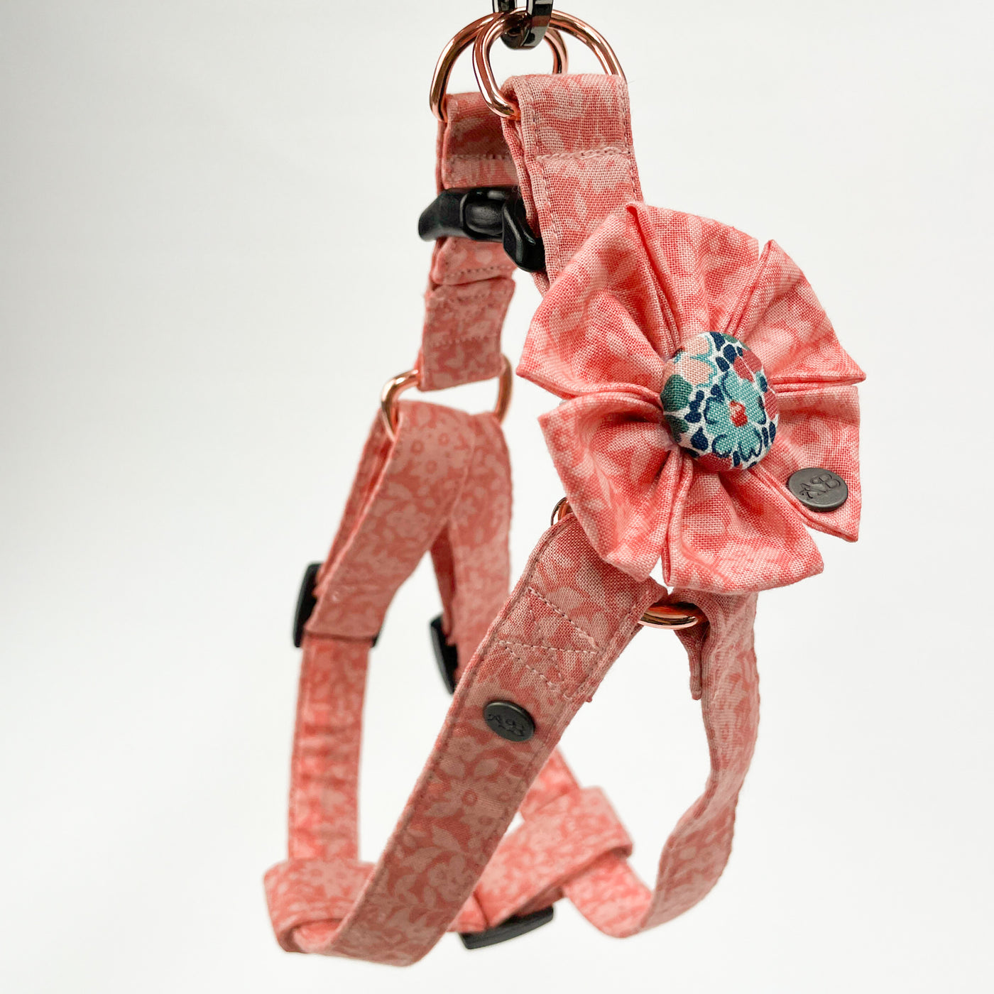 Liberty Peach Floral Step-in Dog Harness featuring matching collar flower available to buy separately. 