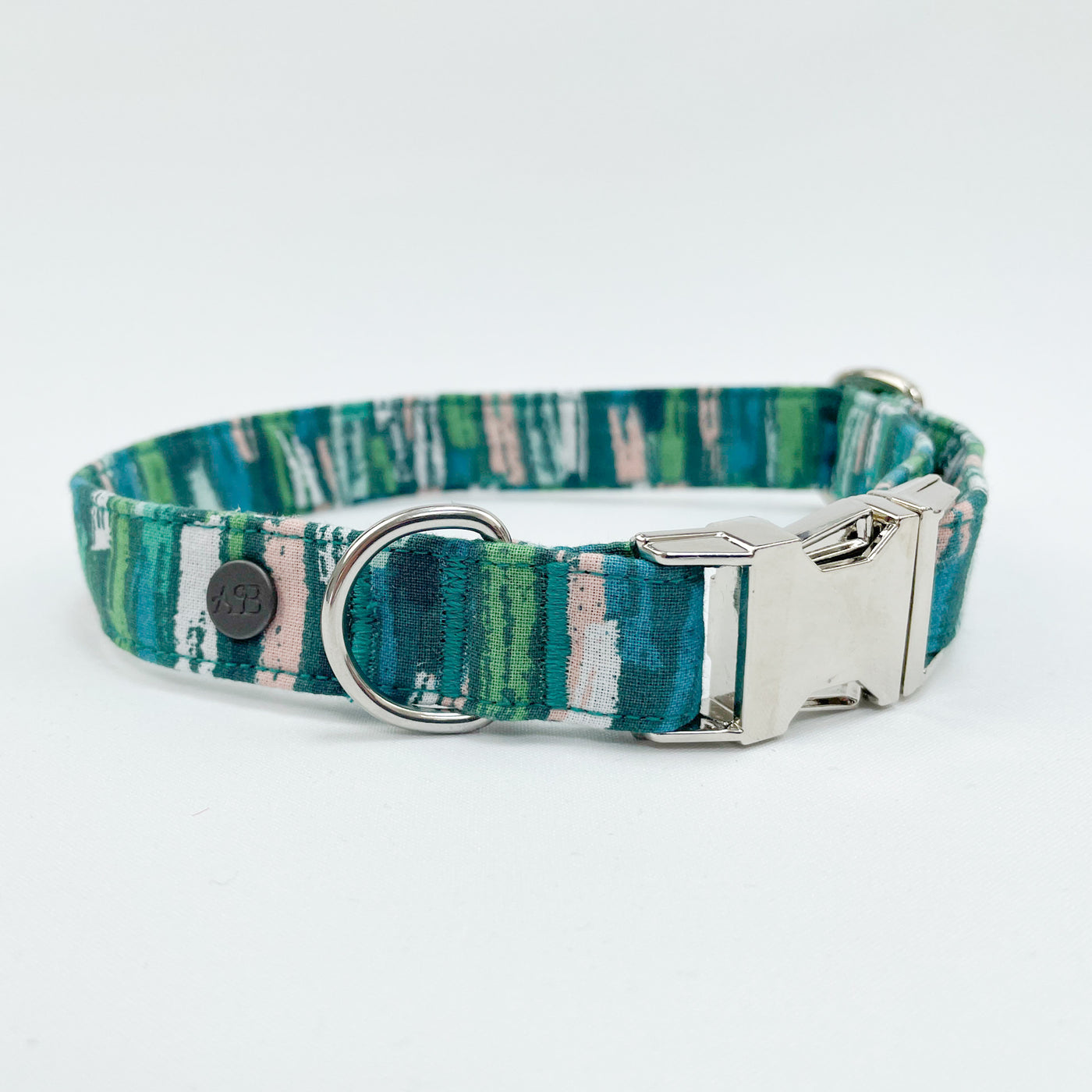 Autumn Stripe dog collar with chrome hardware.