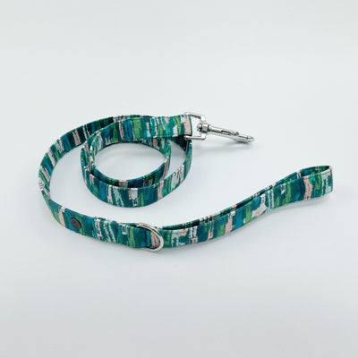 Autumn Stripe Dog Lead in colours blush pink, grey, teal and green