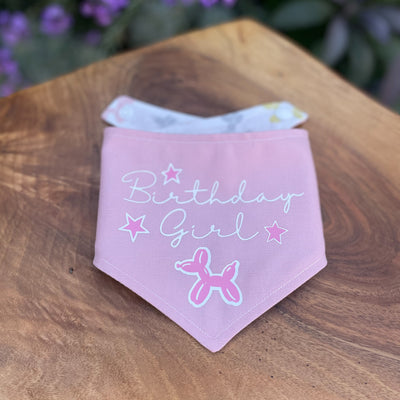 Soft pink Birthday Girl dog bandana.