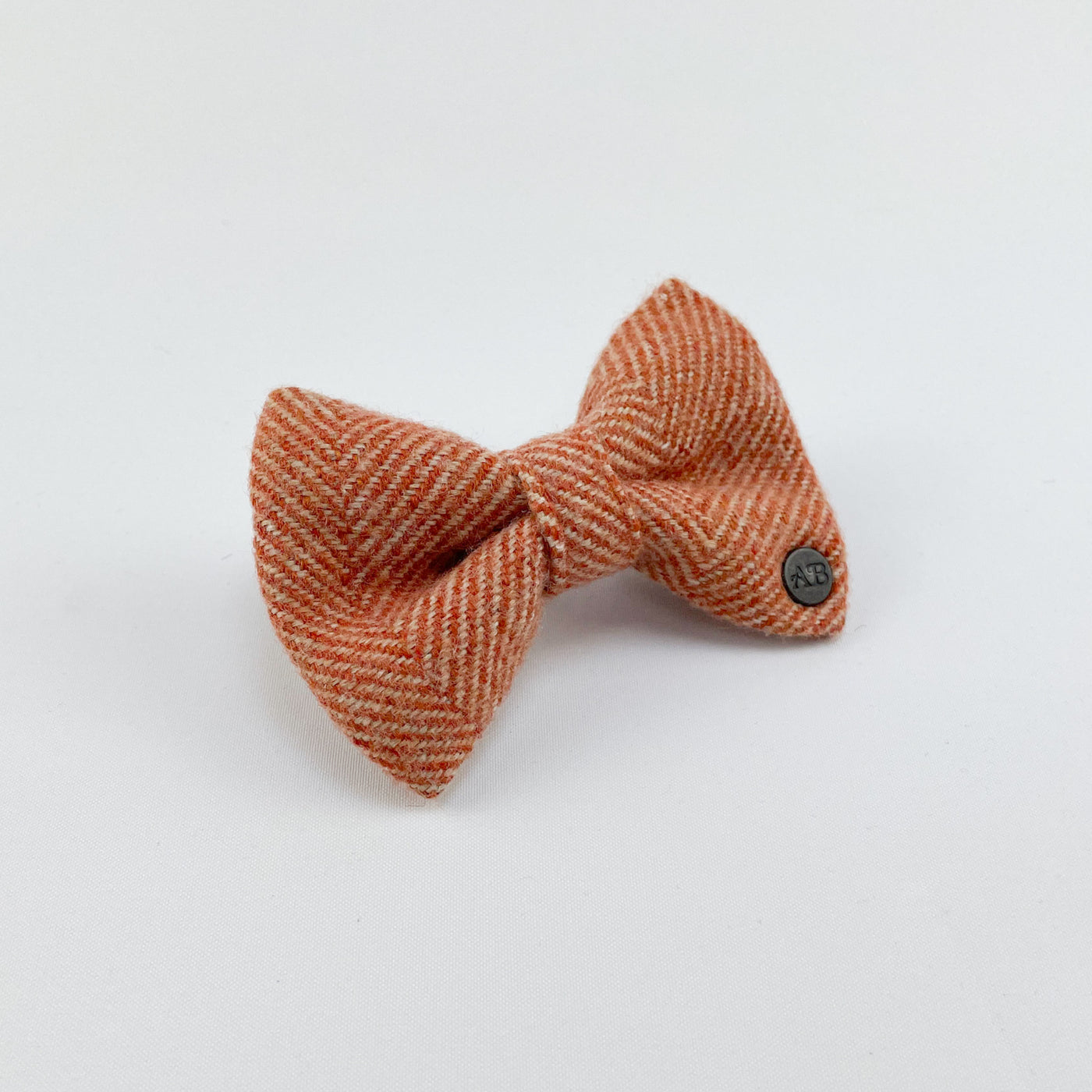 Luxury Burnt Umber Herringbone Tweed Dog Bow Tie.