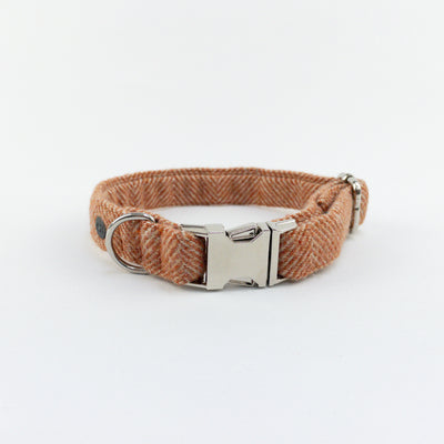 Luxury Burnt Umber Herringbone Tweed Dog Collar