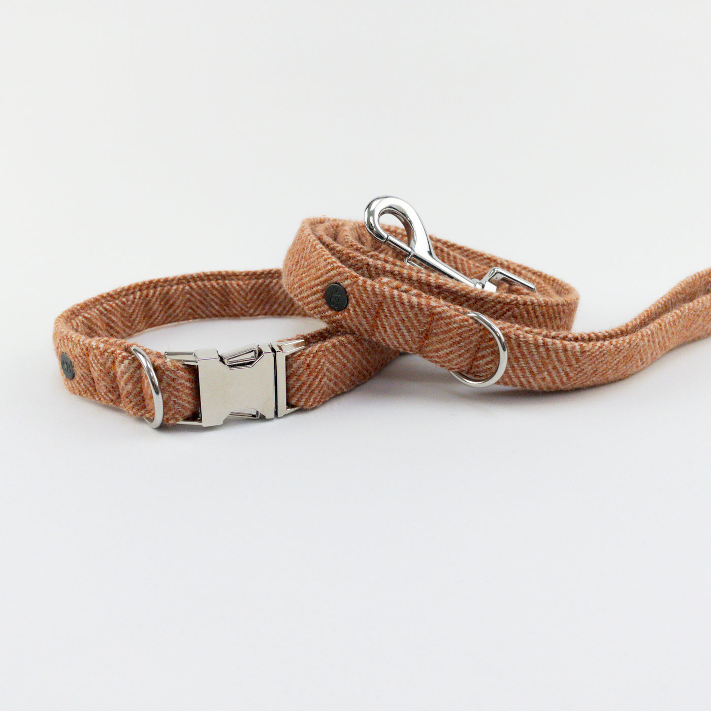 Dog collar and lead in Luxury Burnt Umber Herringbone Tweed 