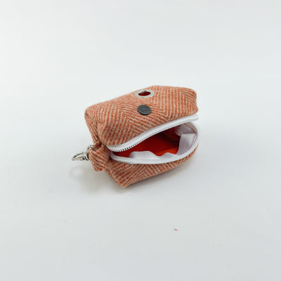 Luxury Burnt Umber Herringbone Tweed Poop Bag Holder fully lined in  a complementary fabric.
