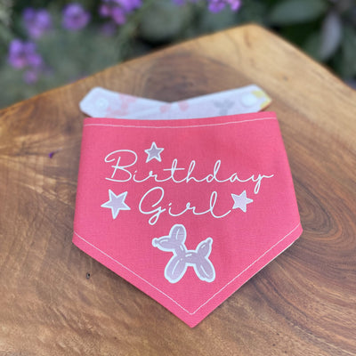 Bright pink "Birthday Girl" dog bandana