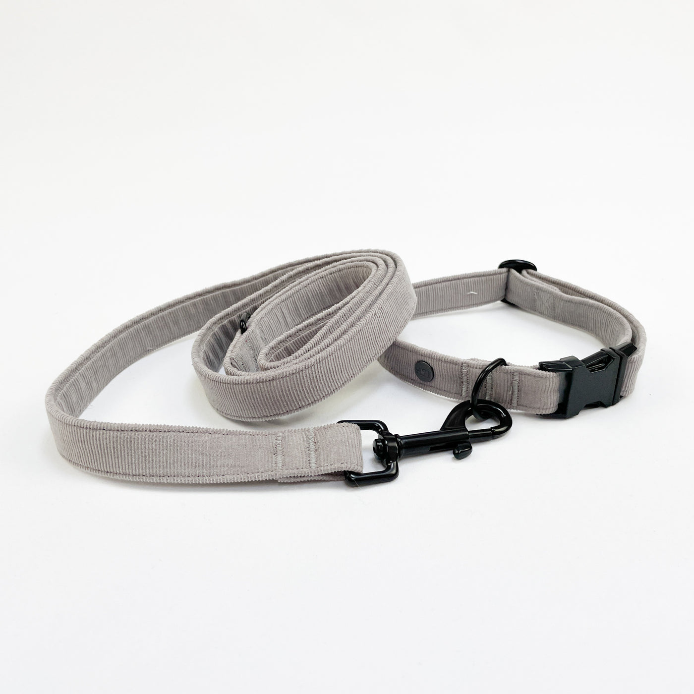 Silver Grey Corduroy Collar / Lead / Bow / Poop-Bag Set