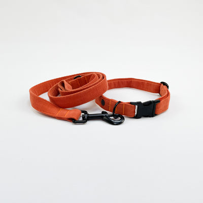 Orange Corduroy Collar/Lead/Bow/Poop Bag Set