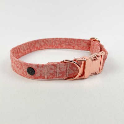 Liberty peach Floral Dog Collar with rose gold buckle and fittings.