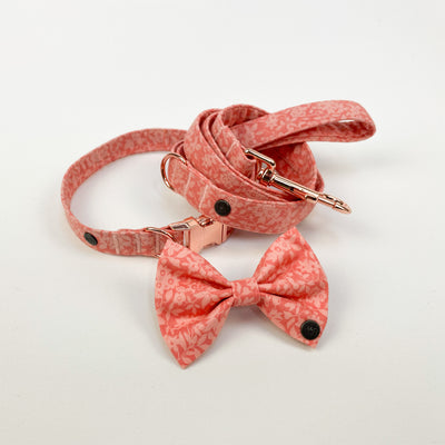 Liberty Peach Floral dog collar, lead and bow tie.