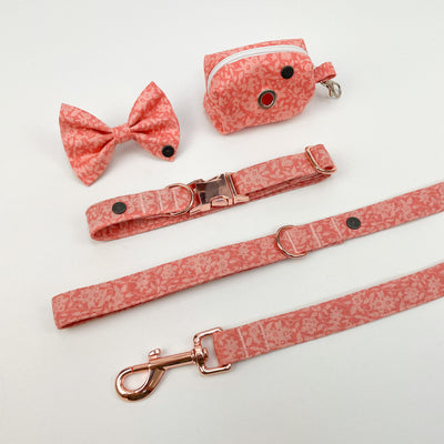 Liberty Peach Floral Dog Collar / Lead / Bow Tie / Poop Bag Holder Set.