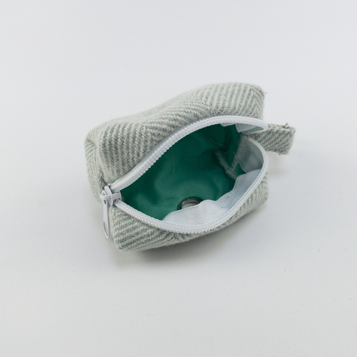 Luxury Sea Spray Herringbone Tweed Poop Bag Holder fully lined in a colour-popping teal fabric. 
