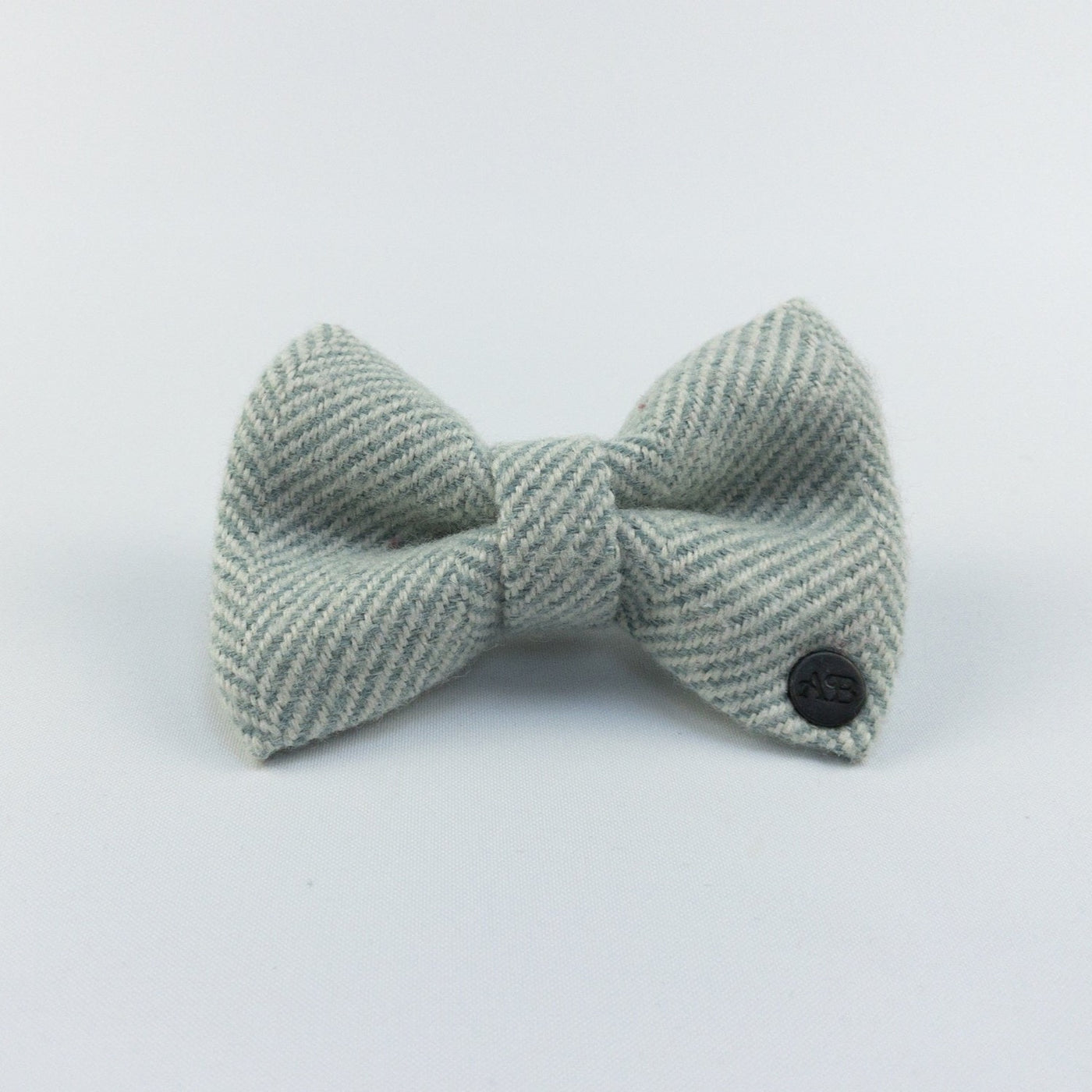 Luxury Sea Spray Herringbone Tweed Dog Bow Tie with Albie's signature seal.