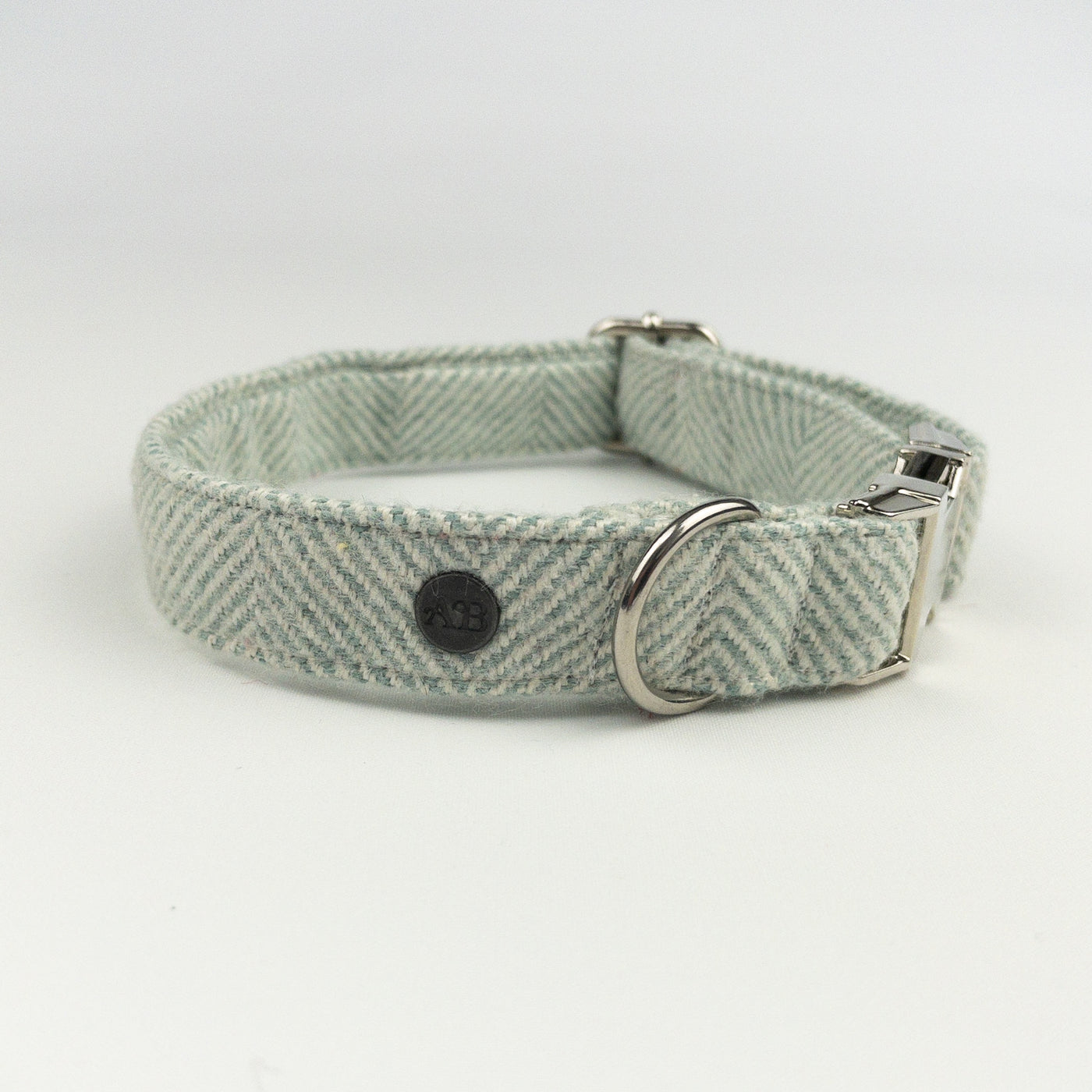 Luxury Sea Spray Herringbone Tweed Dog Collar, with chrome hardware