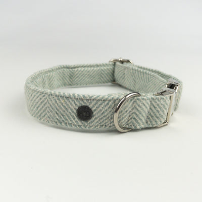 Luxury Sea Spray Herringbone Tweed Dog Collar, with chrome hardware