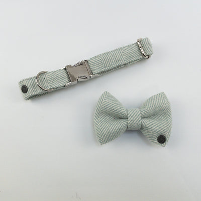 Luxury Sea Spray Herringbone Tweed Dog Bow Tie