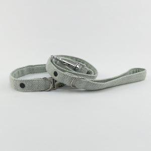 Luxury Sea Spray Herringbone Tweed Dog Lead shown with matching collar