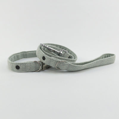 Luxury Sea Spray Herringbone Tweed Dog Lead shown with matching collar