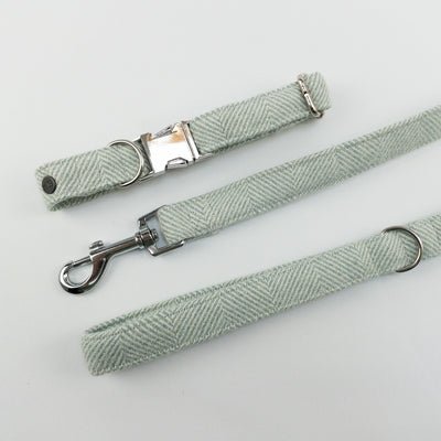 Dog collar and lead in Luxury Sea Spray Herringbone Tweed.