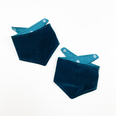 Luxury teal velvet dog bandana with poppers