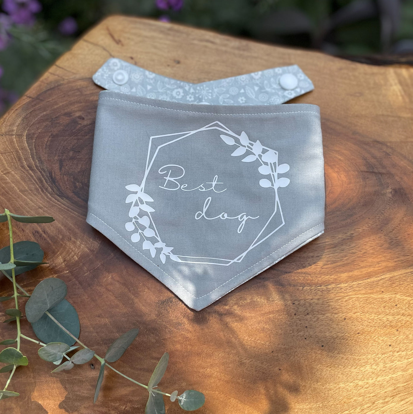 "Best Dog" wedding bandana with popper fastening.