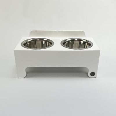 Medium, raised, double-bowl Dog Feeding Stand in white