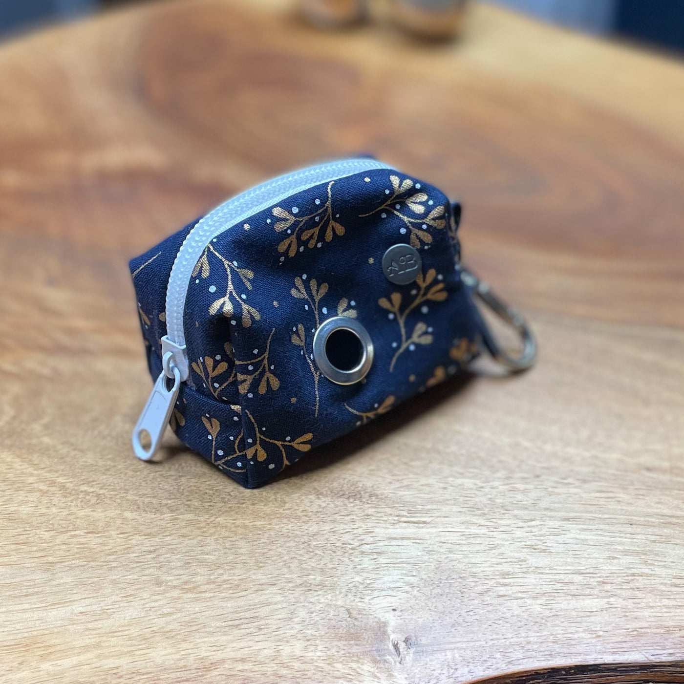 Navy Mistletoe poop bag holder side view