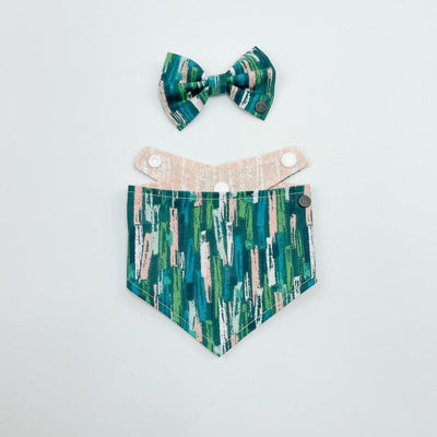 Autumn Stripe Check Dog Bandana with matching bow tie.