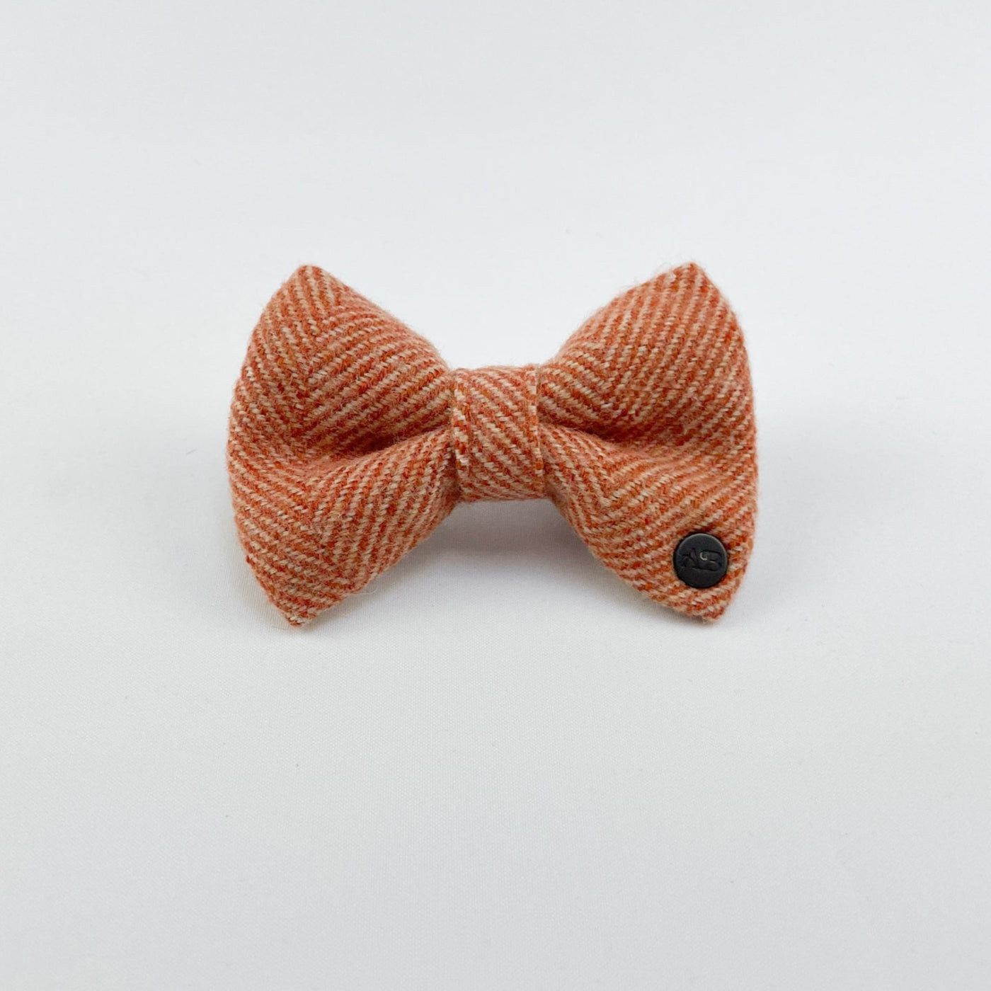 Luxury Burnt Umber Herringbone Tweed Dog Bow Tie from the front.