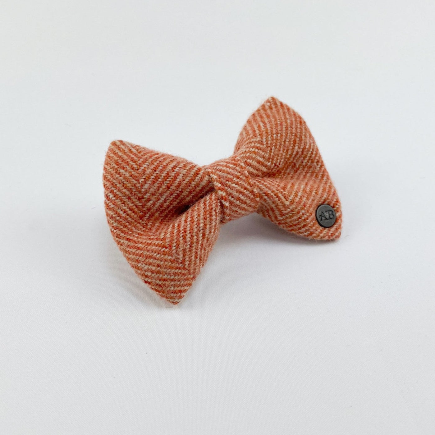 Luxury Burnt Umber Herringbone Tweed Dog Bow Tie