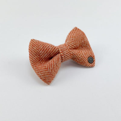Luxury Burnt Umber Herringbone Tweed Dog Bow Tie