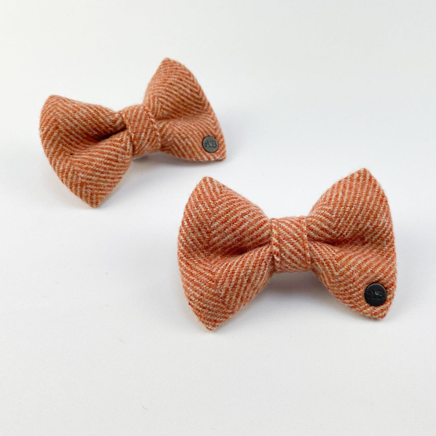 Luxury Burnt Umber Herringbone Tweed Dog Bow Tie available in three sizes