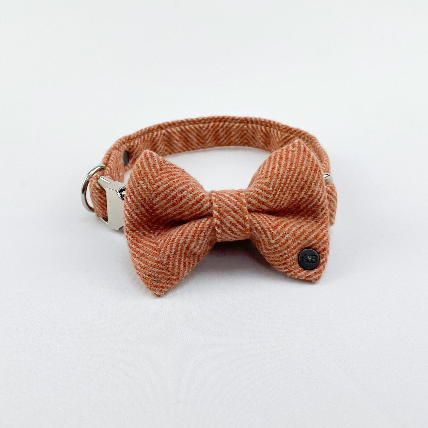 Luxury Burnt Umber Herringbone Tweed Dog Bow Tie and matching collar