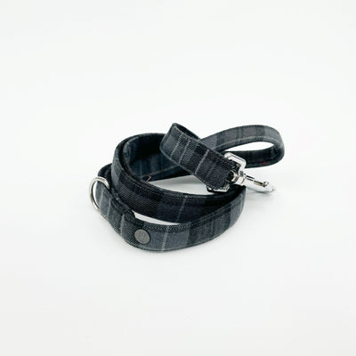 Charcoal Grey tartan print dog lead.