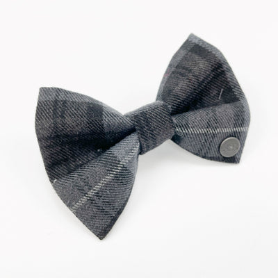 Charcoal grey tartan dog bow tie matching set