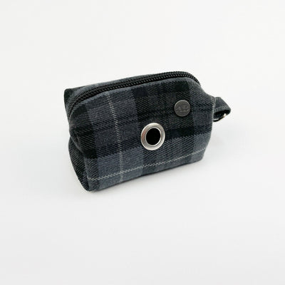 Charcoal grey tartan dog poop bag holder part of the bundle set.