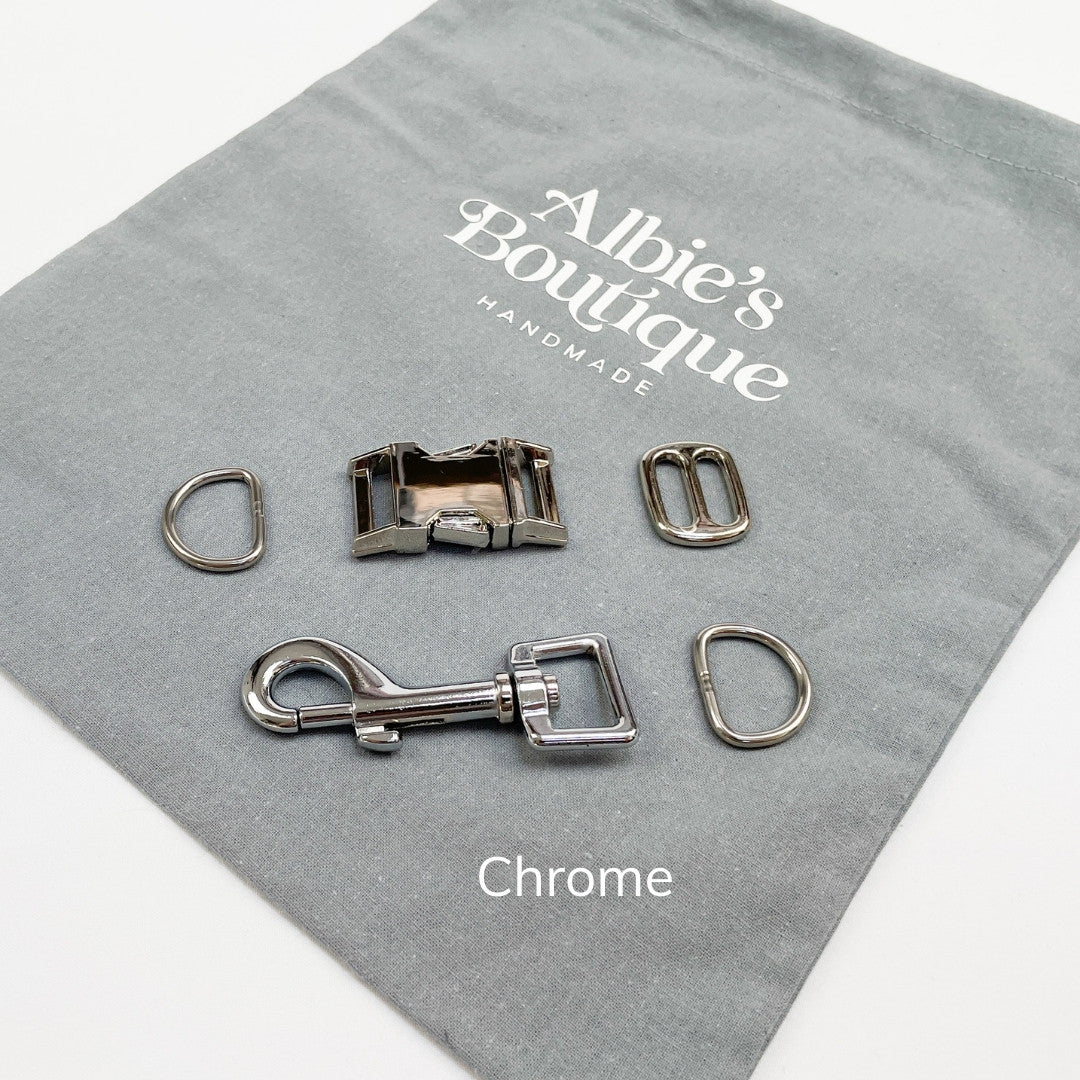 Chrome hardware for collar and lead